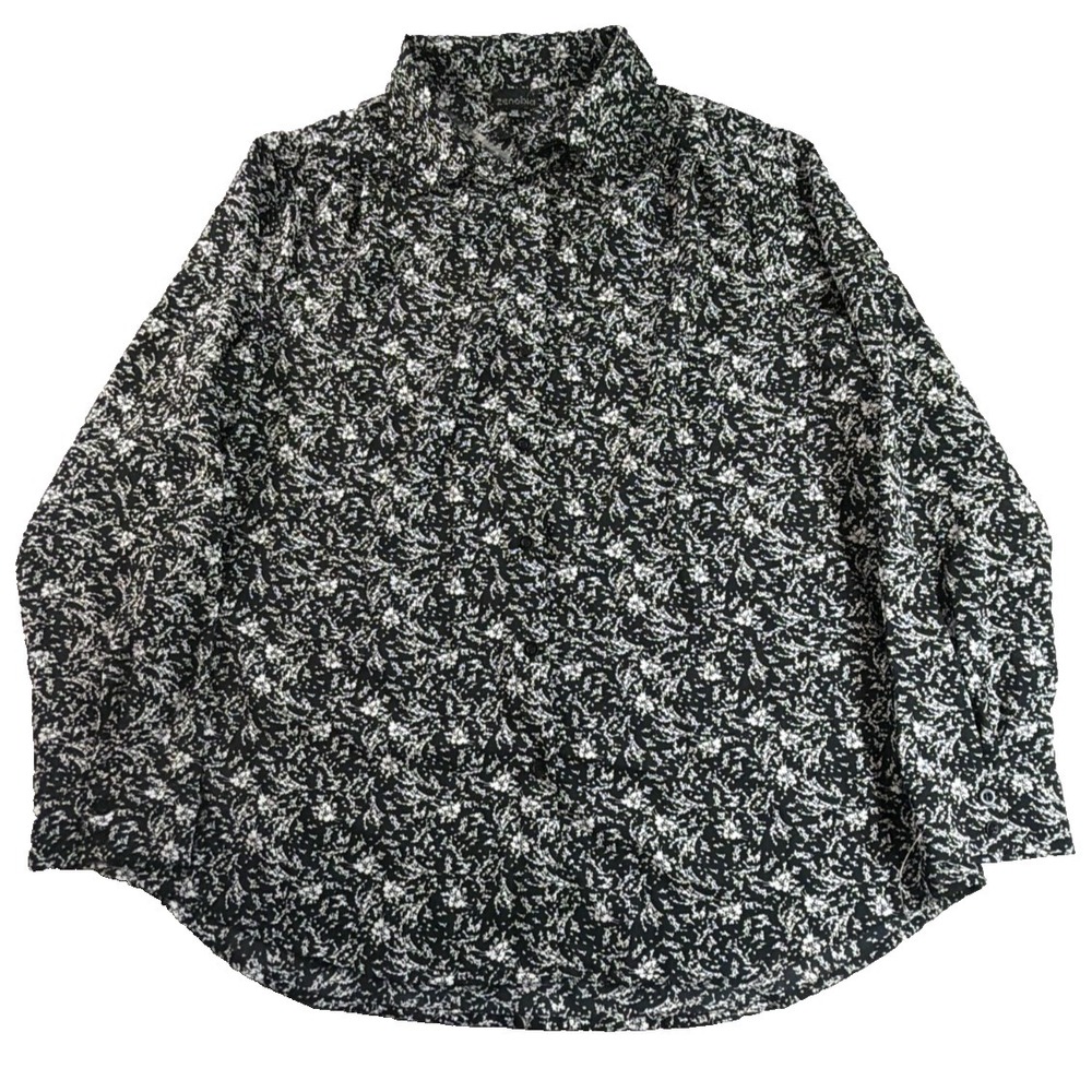 Zenobia Womens 2XL Black White Ditsy Floral Long Sleeve Button Down Blouse Top